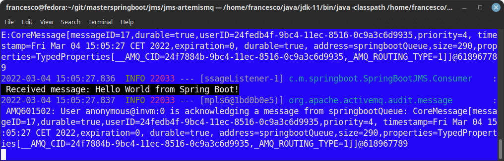 spring boot artemis tutorial