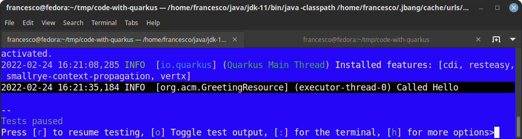 how to log in quarkus