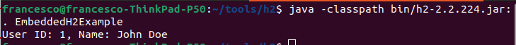 Java Example to Connect to an Embedded H2 Database